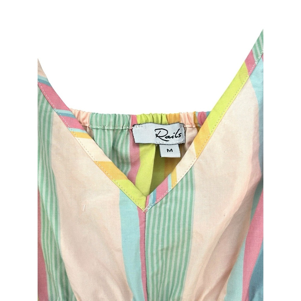Rails Carmen Mini Dress Guava Rainbow Stripe Tier Sundress Medium Smocked Waist - Picture 6 of 16